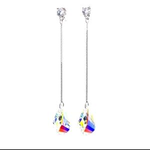 Luxury 925 Silver-Plated Teardrop Elegant Zircon Dangle Earrings.